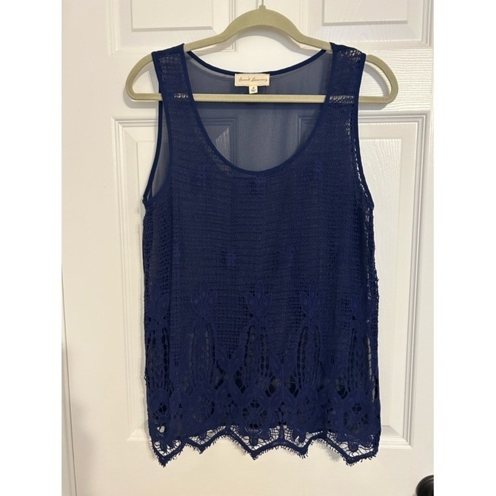 Sweet‎ Journey Navy Crochet  Lace Tank Top